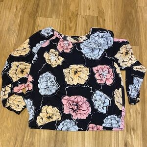 Alfani size Large Floral Women's Top - Black with Multicolor Flowers